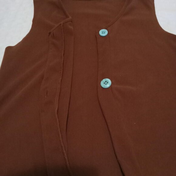 Vintage hippie brown jacket revamped with blue buttons, polyester and elastane - Picture 1 of 5